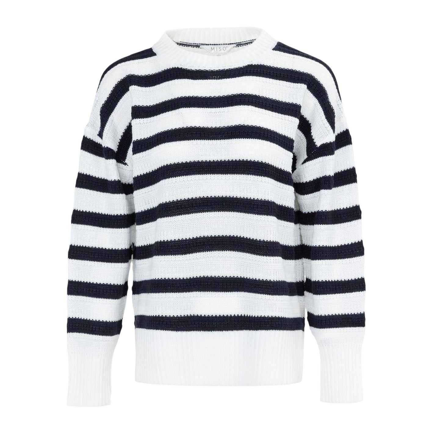 Black-White - Front - Miso Womens-Ladies Stripe Knitted Relaxed Fit Jumper