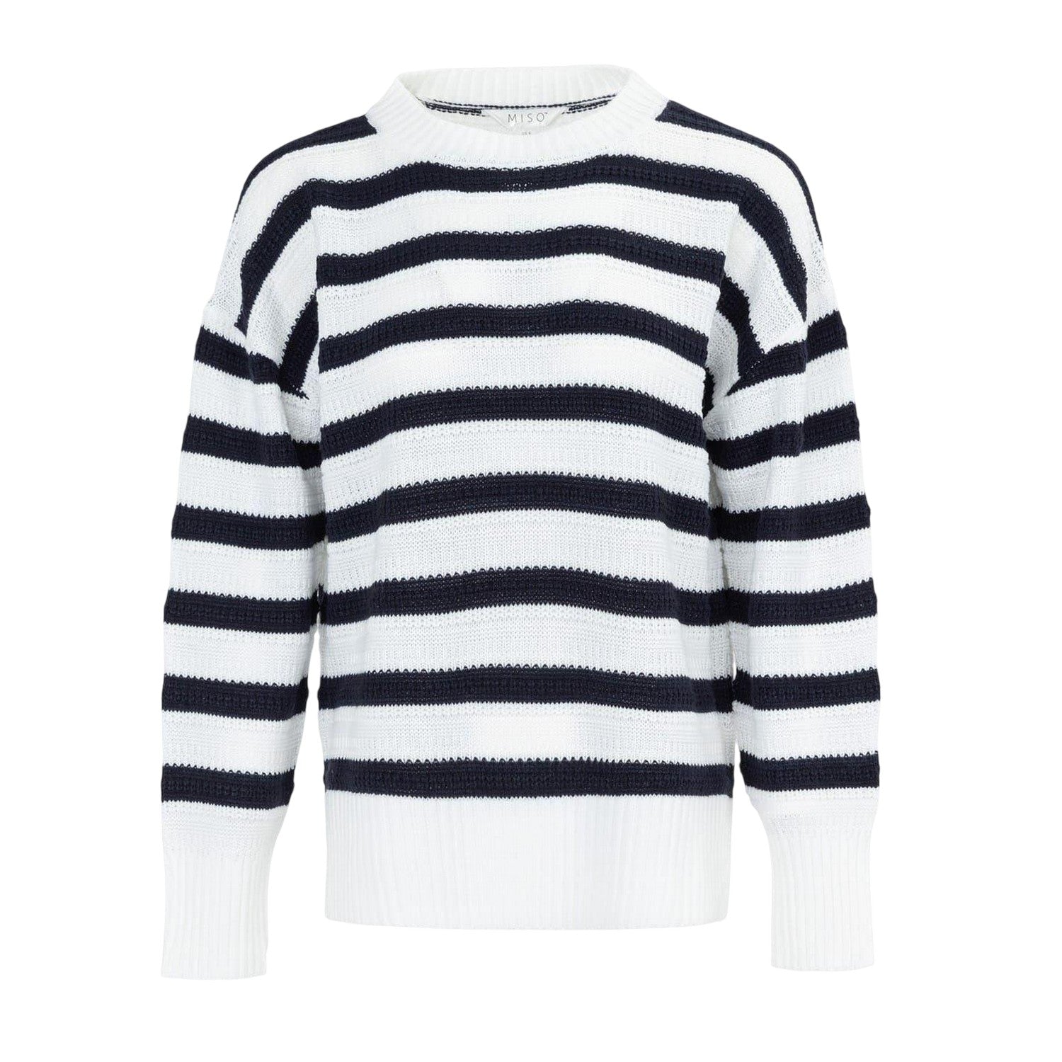 Black-White - Front - Miso Womens-Ladies Stripe Knitted Relaxed Fit Jumper