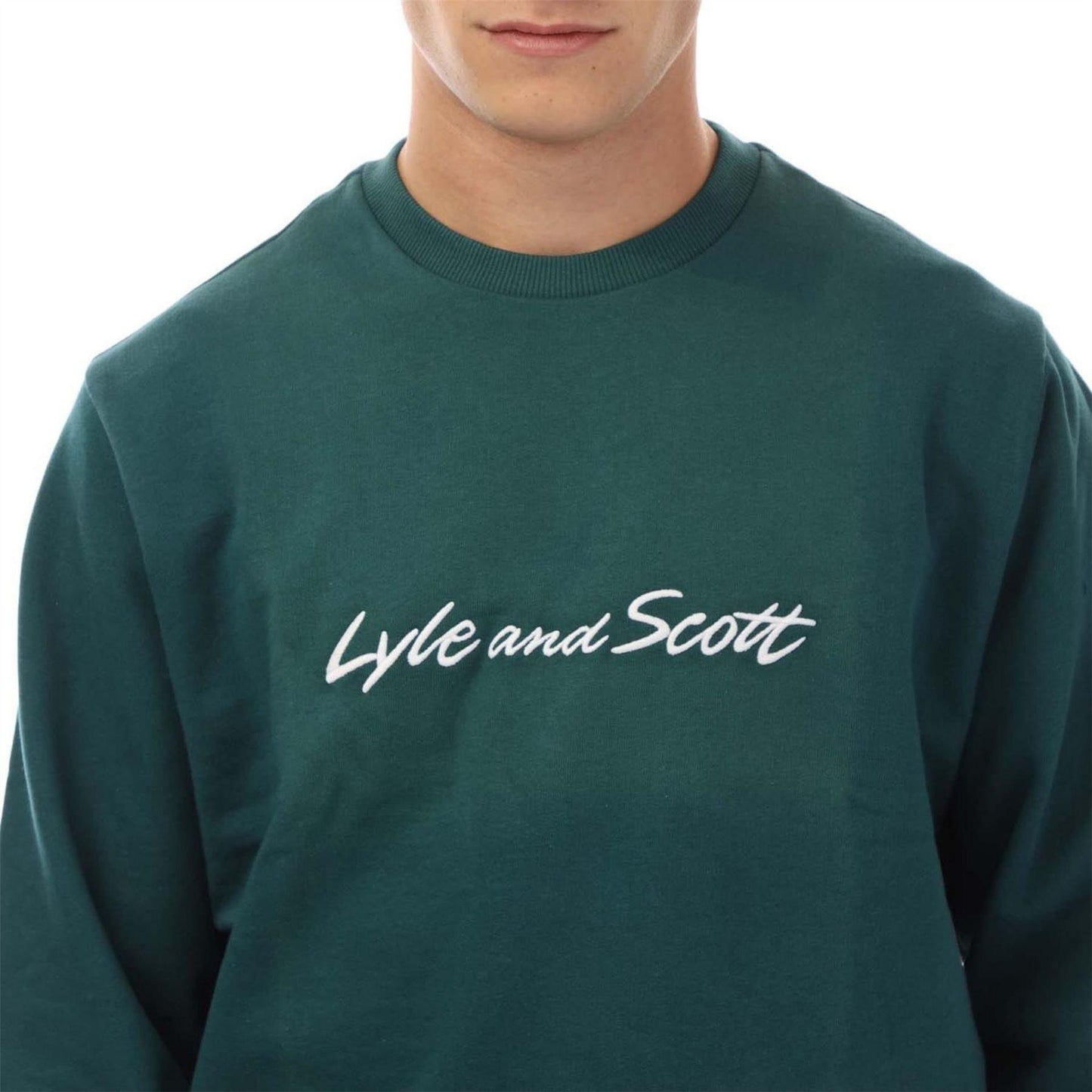 Green-White - Side - Lyle & Scott Mens Script Sweatshirt