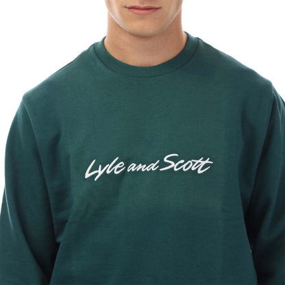 Green-White - Side - Lyle & Scott Mens Script Sweatshirt