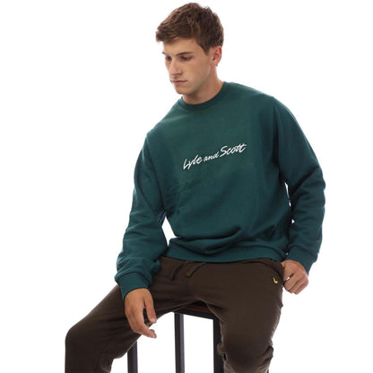 Green-White - Lifestyle - Lyle & Scott Mens Script Sweatshirt