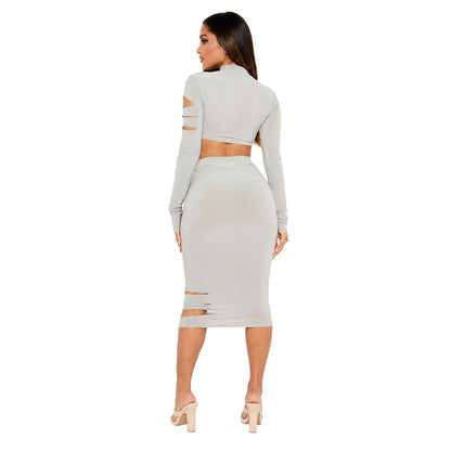 Sage - Back - Missy Empire Womens-Ladies Cut Out Midi Skirt