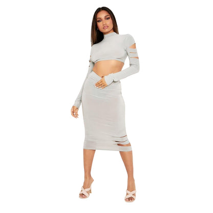 Sage - Front - Missy Empire Womens-Ladies Cut Out Midi Skirt
