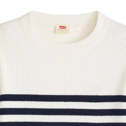 Blue-White - Side - Levis Womens-Ladies Striped Ribbed Collar Long-Sleeved Sweater Top