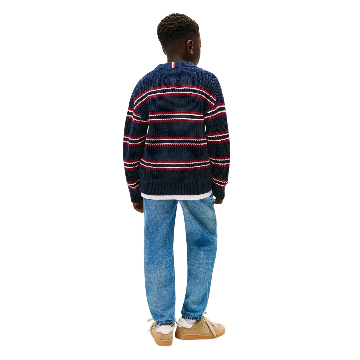 Navy-Multicoloured - Back - Tommy Hilfiger Childrens-Kids Knitted Sweater Top