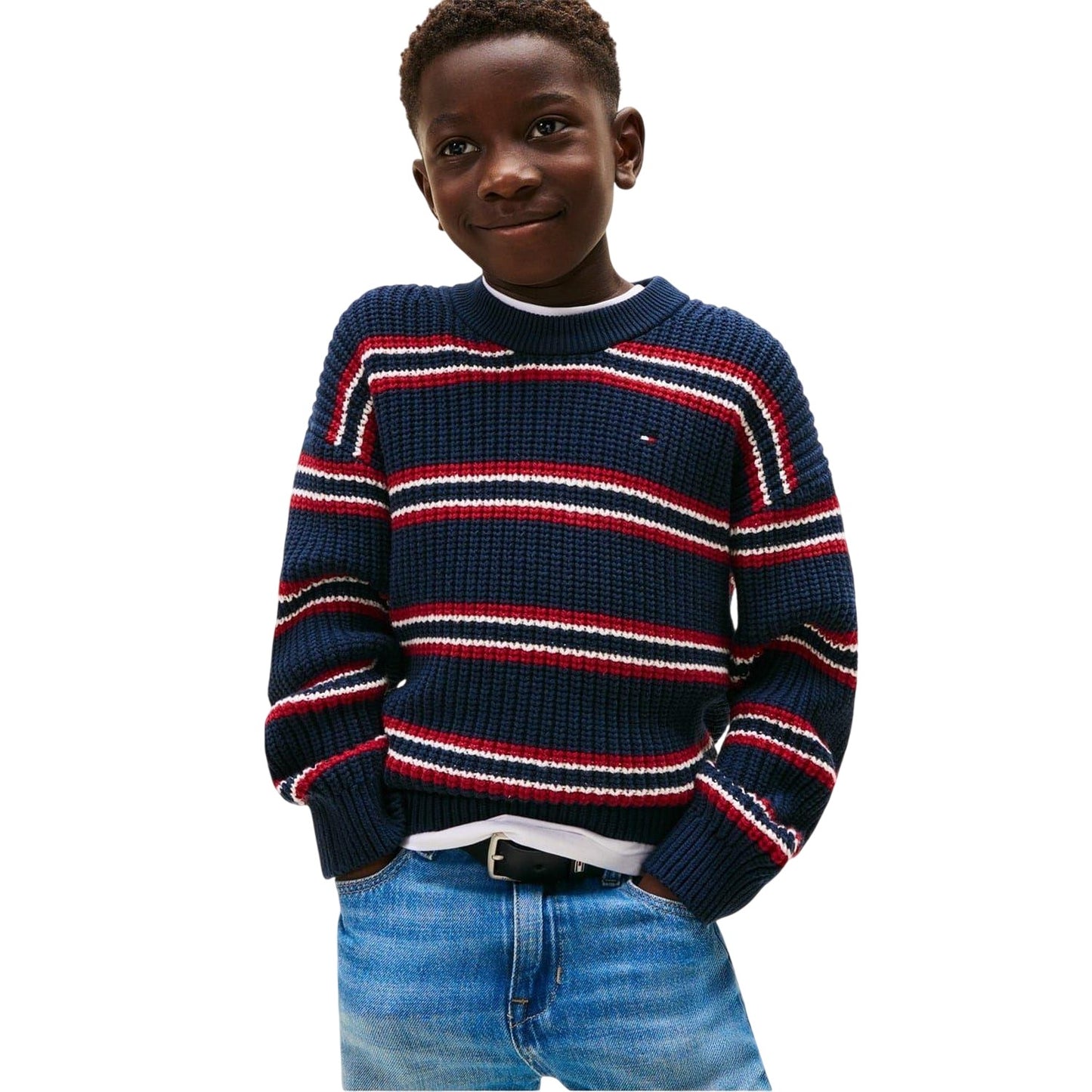 Navy-Multicoloured - Side - Tommy Hilfiger Childrens-Kids Knitted Sweater Top