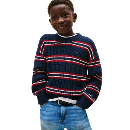 Navy-Multicoloured - Side - Tommy Hilfiger Childrens-Kids Knitted Sweater Top