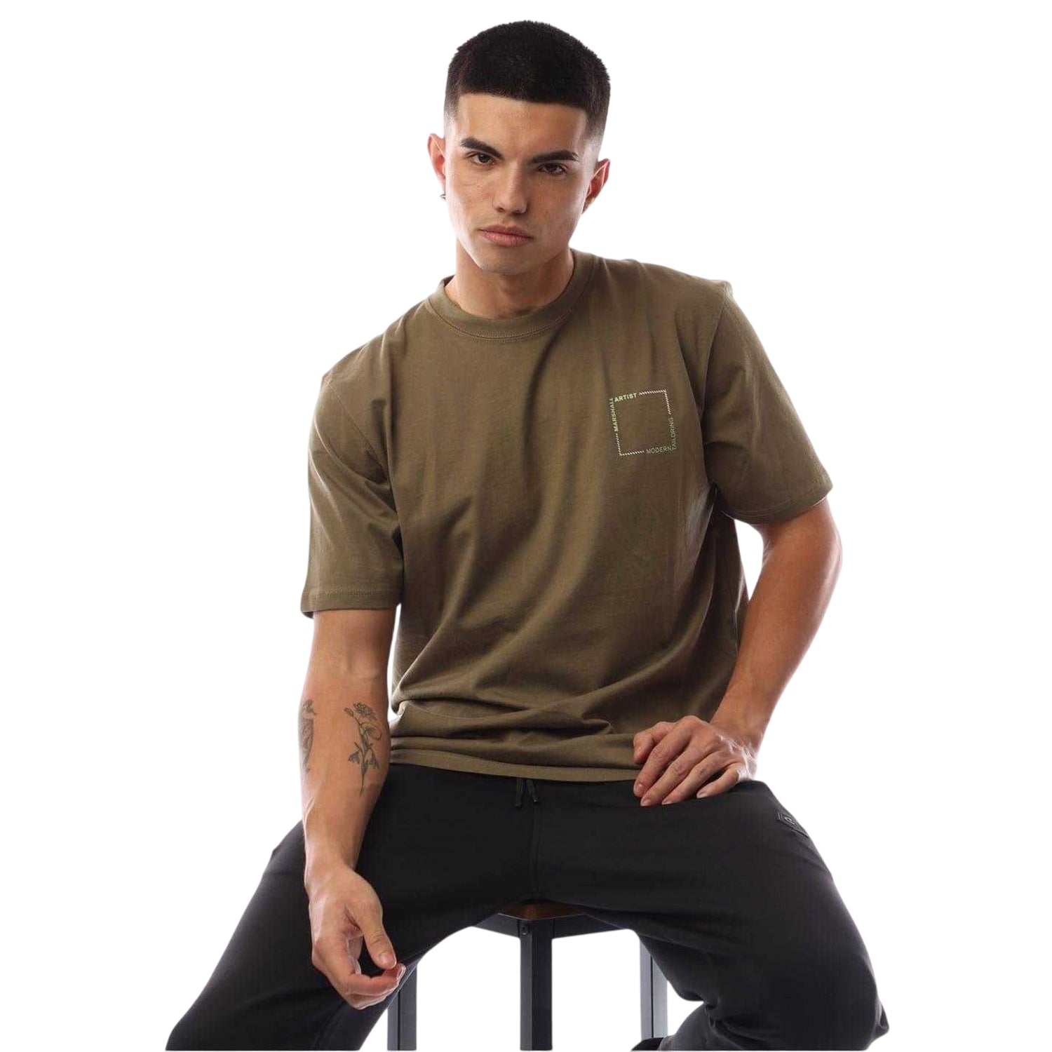 Khaki - Side - Marshall Artist Mens Chevron Logo T-Shirt