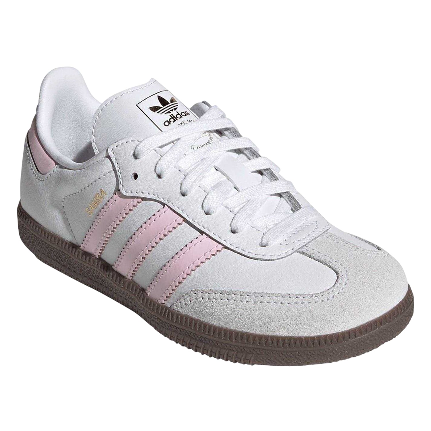 White-Pink - Side - Adidas Childrens-Kids Samba OG Leather Trainers