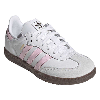 White-Pink - Side - Adidas Childrens-Kids Samba OG Leather Trainers