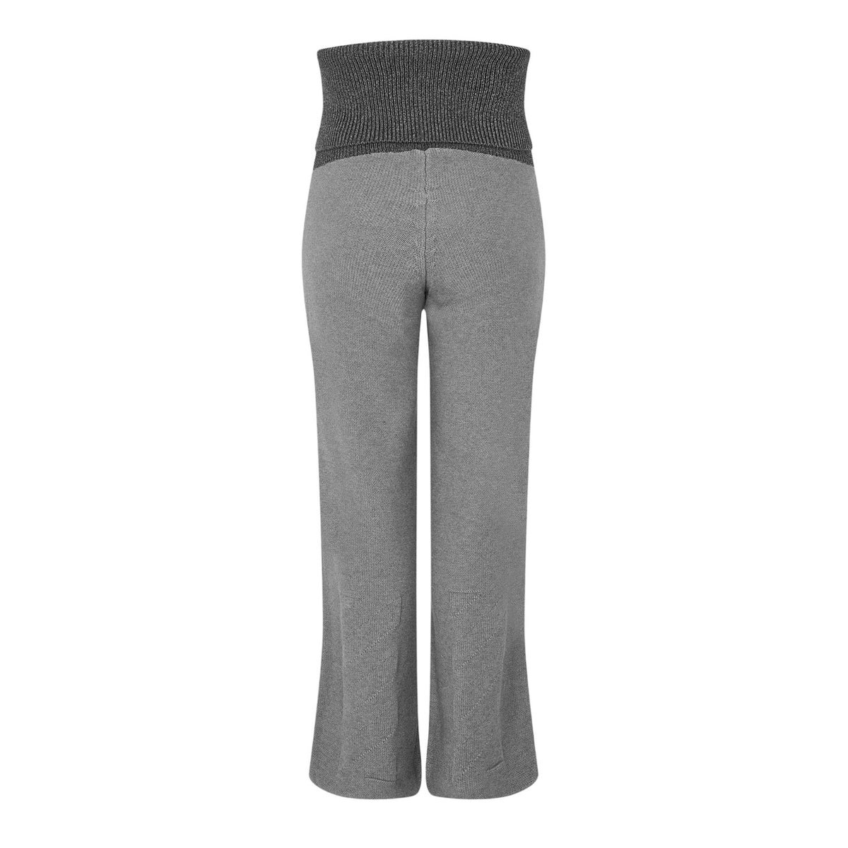 Dark Grey - Back - Off White Womens-Ladies Off Ribbed Fold Over Wide Leg Trousers