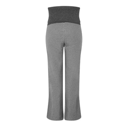 Dark Grey - Back - Off White Womens-Ladies Off Ribbed Fold Over Wide Leg Trousers