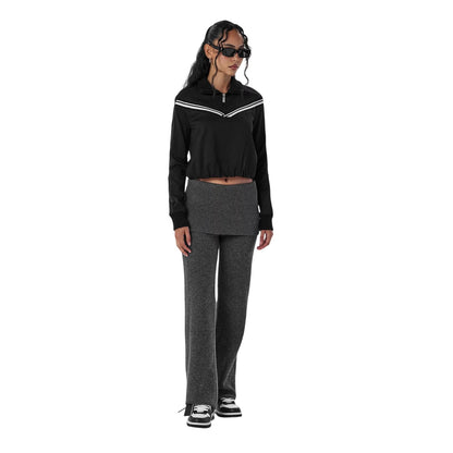 Dark Grey - Lifestyle - Off White Womens-Ladies Off Ribbed Fold Over Wide Leg Trousers