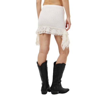 Ivory - Back - Missy Empire Womens-Ladies Lace Frill Mini Skirt