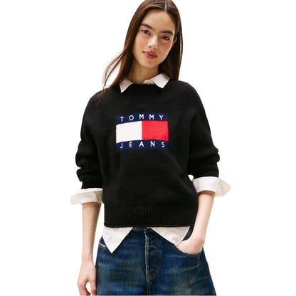 Black - Side - Tommy Jeans Womens-Ladies Flag Jumper