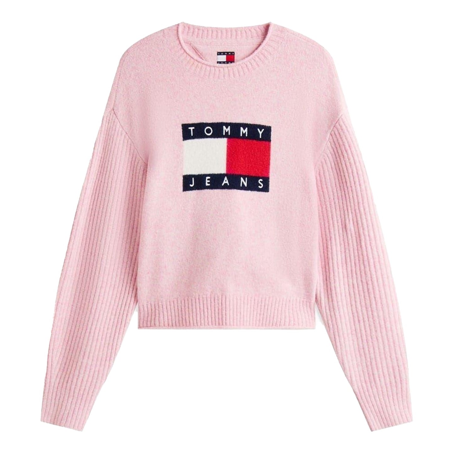 Pink - Front - Tommy Jeans Womens-Ladies Flag Jumper