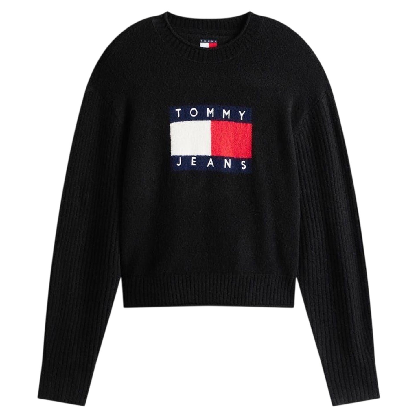 Black - Front - Tommy Jeans Womens-Ladies Flag Jumper