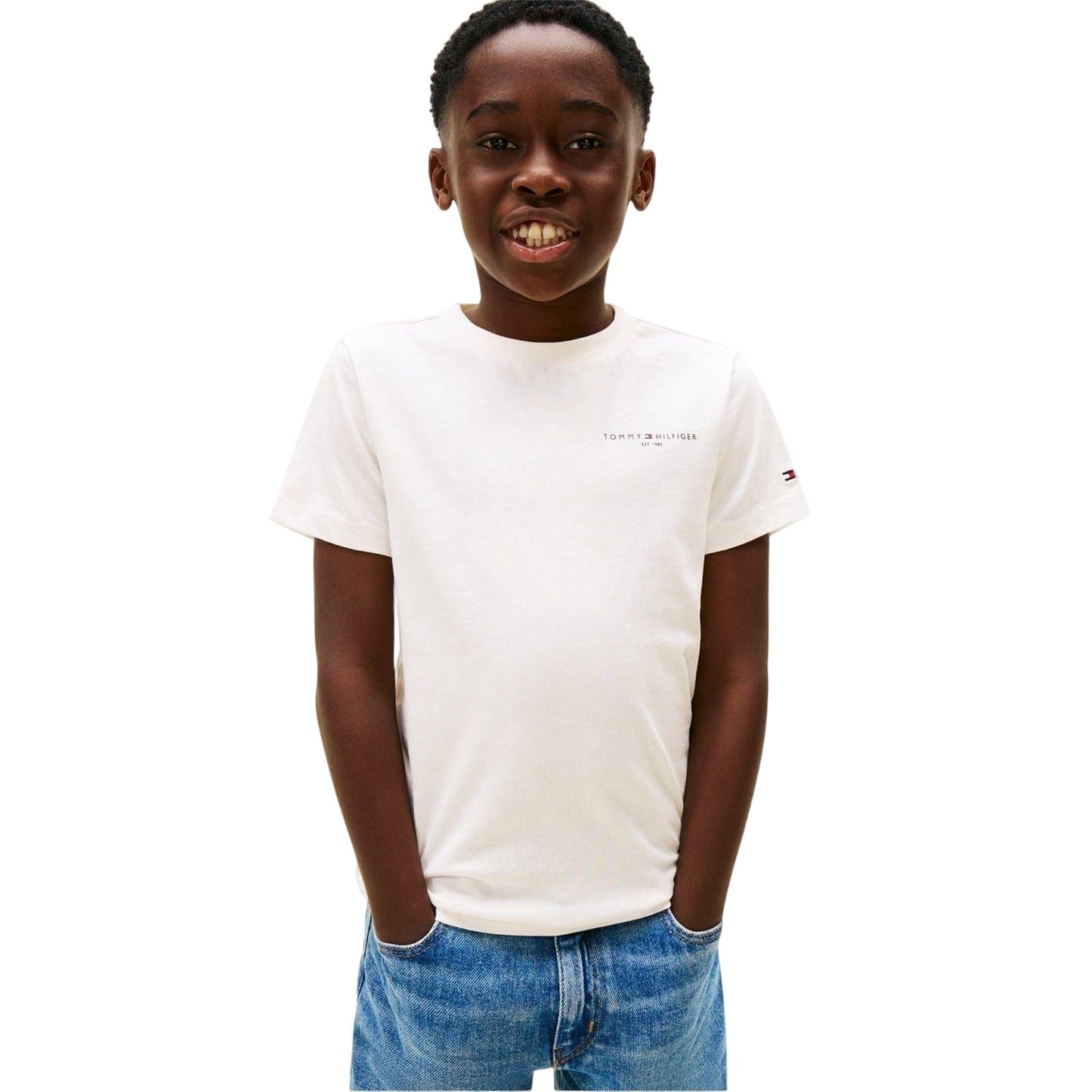 Antique White - Back - Tommy Hilfiger Childrens-Kids Logo Cotton Regular T-Shirt