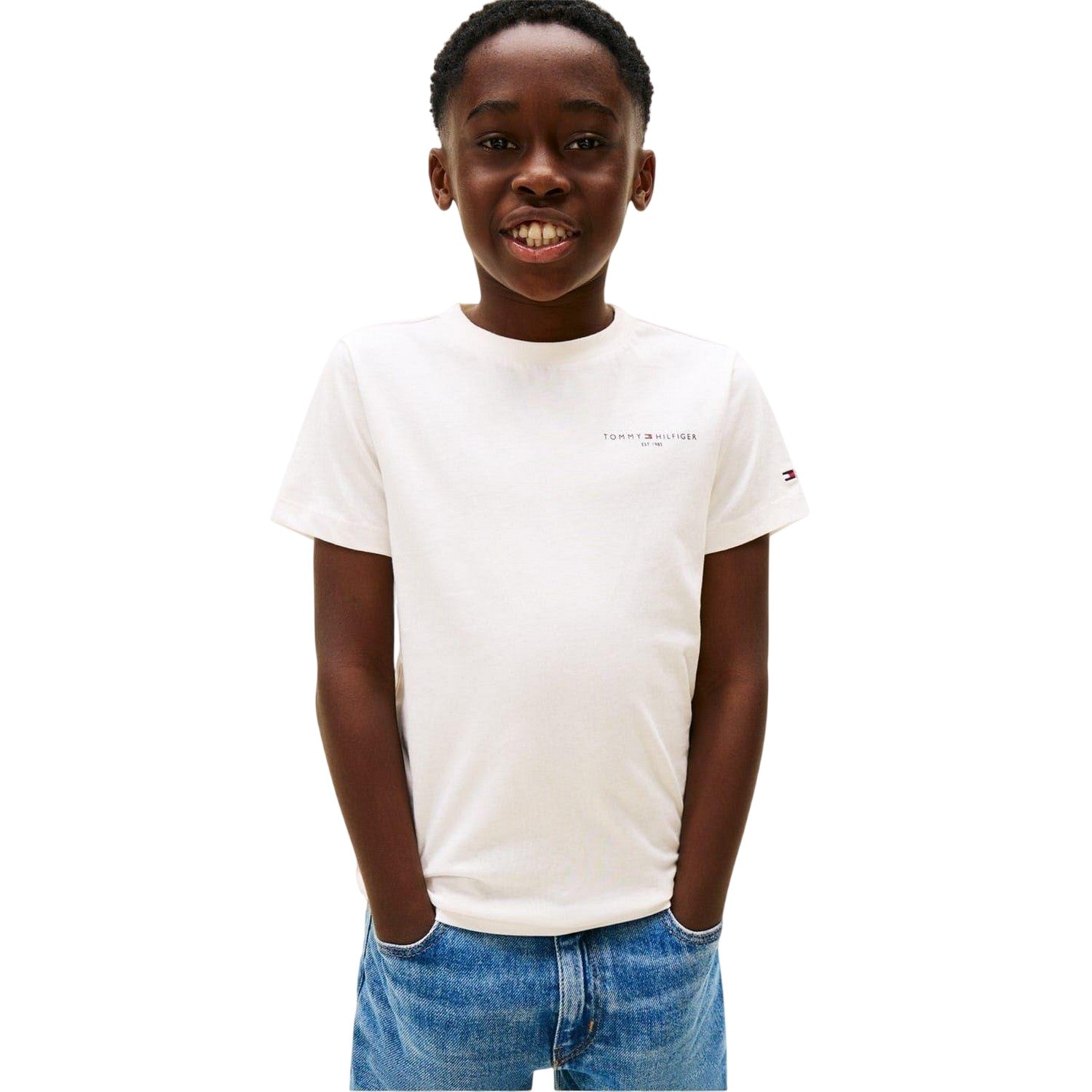 Antique White - Back - Tommy Hilfiger Childrens-Kids Logo Cotton Regular T-Shirt