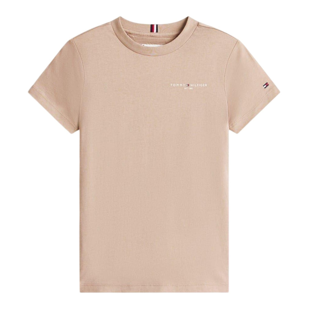 Beige - Front - Tommy Hilfiger Childrens-Kids Logo Cotton Regular T-Shirt