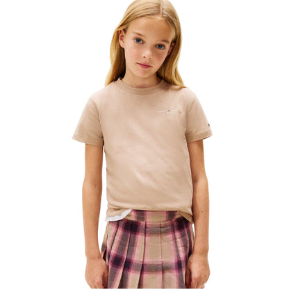 Beige - Back - Tommy Hilfiger Childrens-Kids Logo Cotton Regular T-Shirt
