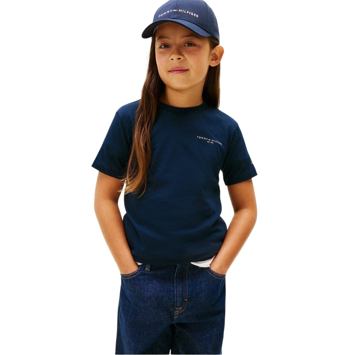 Dark Navy - Back - Tommy Hilfiger Childrens-Kids Logo Cotton Regular T-Shirt