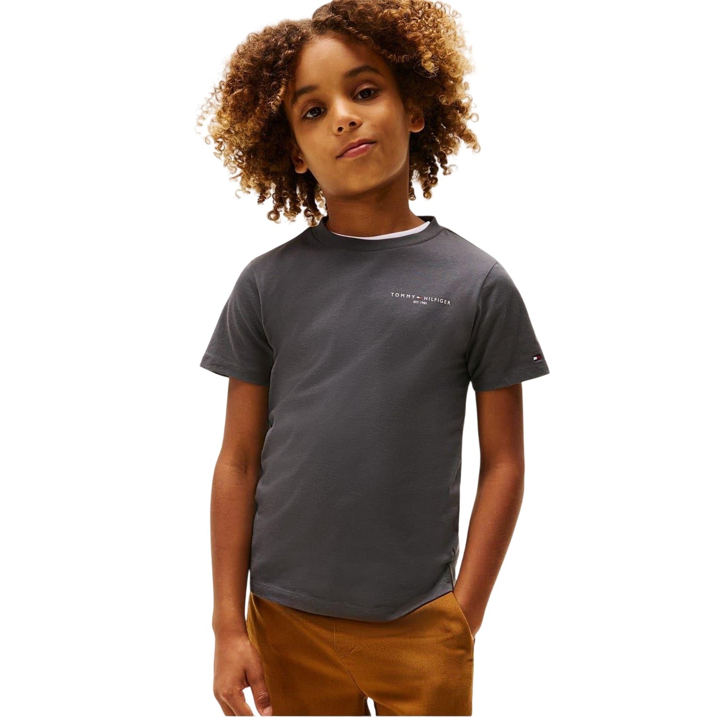 Washed Black - Back - Tommy Hilfiger Childrens-Kids Logo Cotton Regular T-Shirt