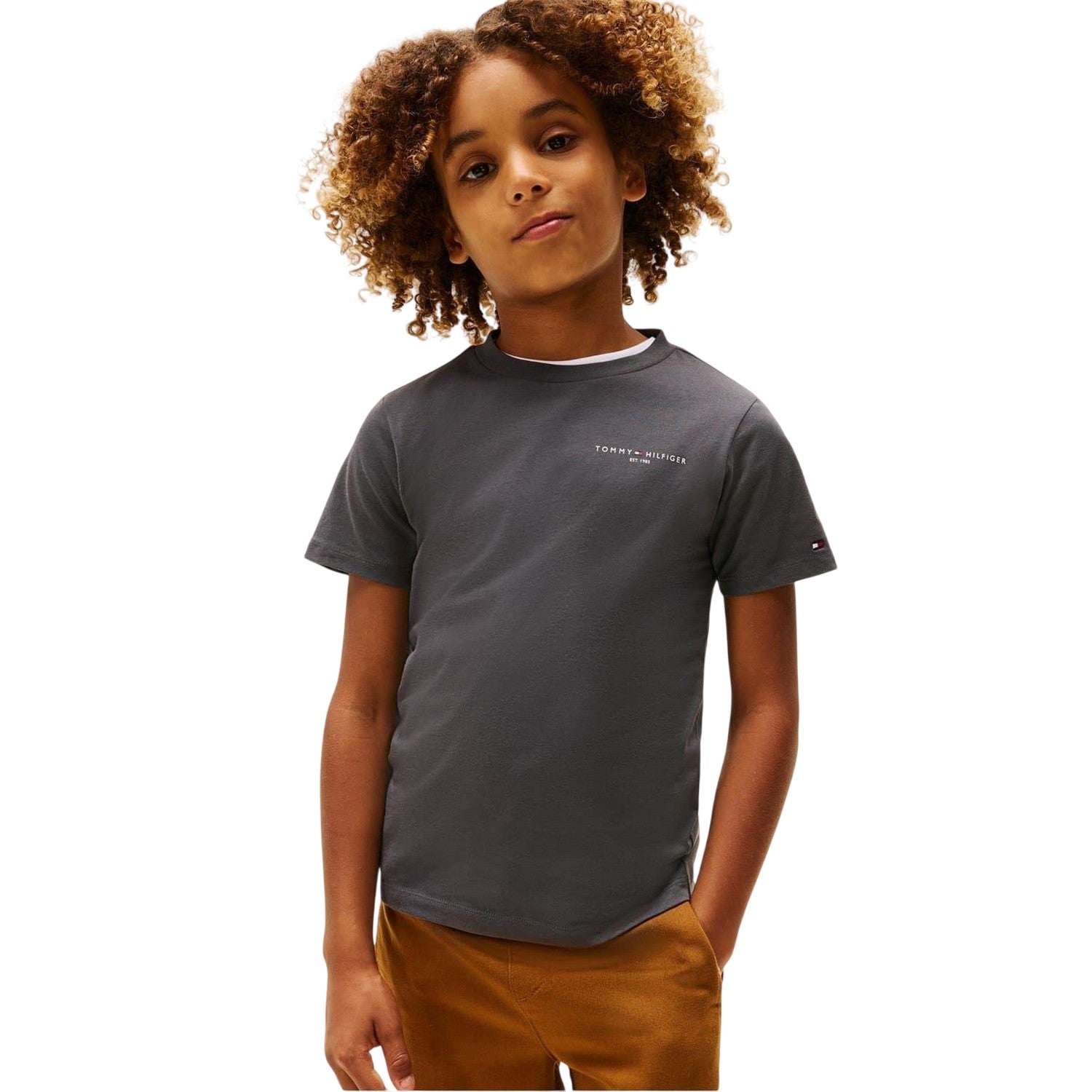 Washed Black - Back - Tommy Hilfiger Childrens-Kids Logo Cotton Regular T-Shirt