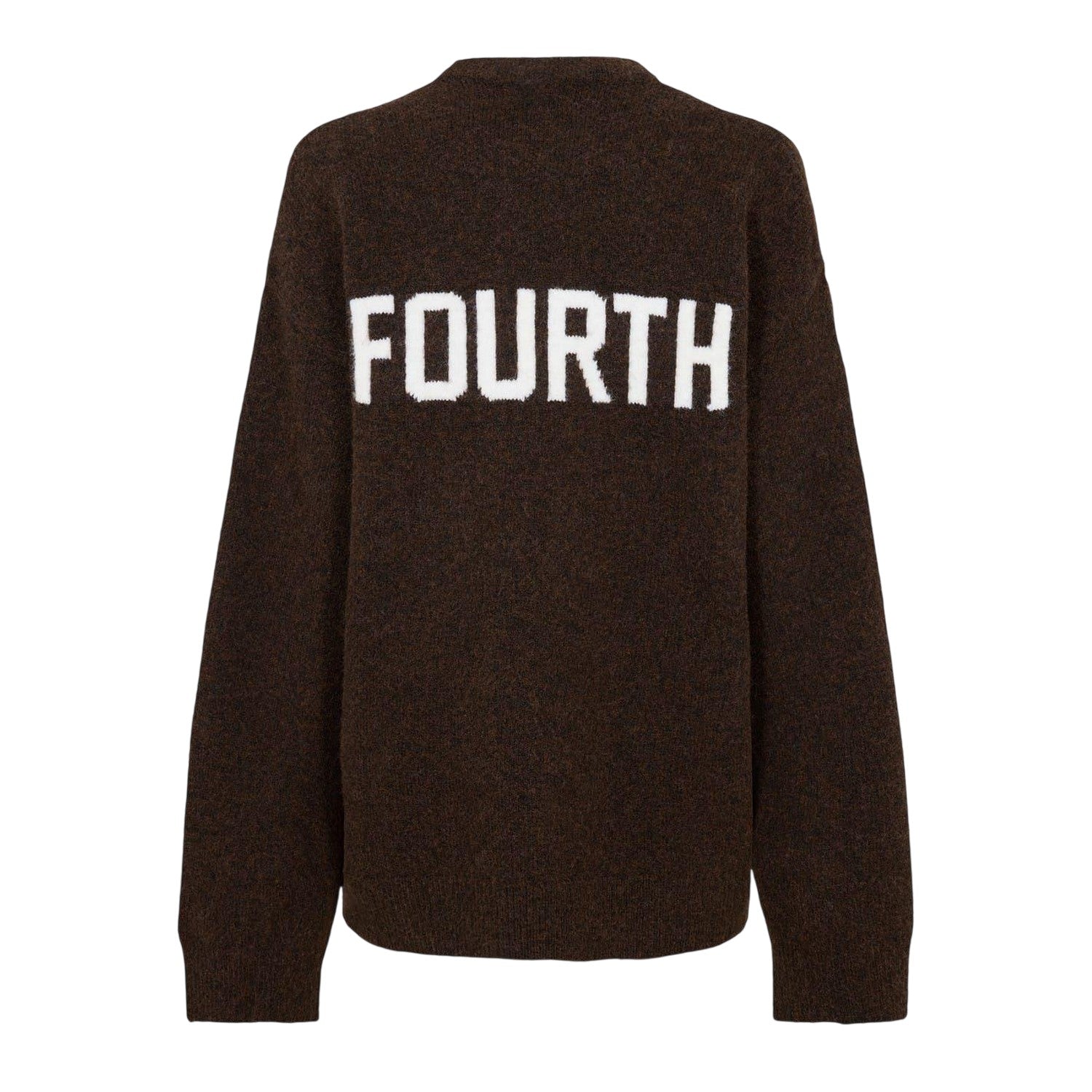 Chocolate - Back - 4th & Reckless Womens-Ladies Embroidered Logo Knitted Crew Neck Sweater Top