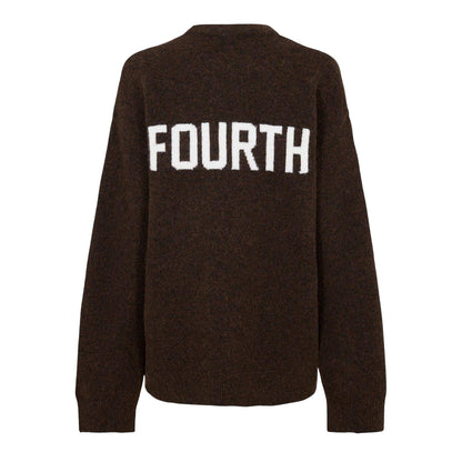 Chocolate - Back - 4th & Reckless Womens-Ladies Embroidered Logo Knitted Crew Neck Sweater Top