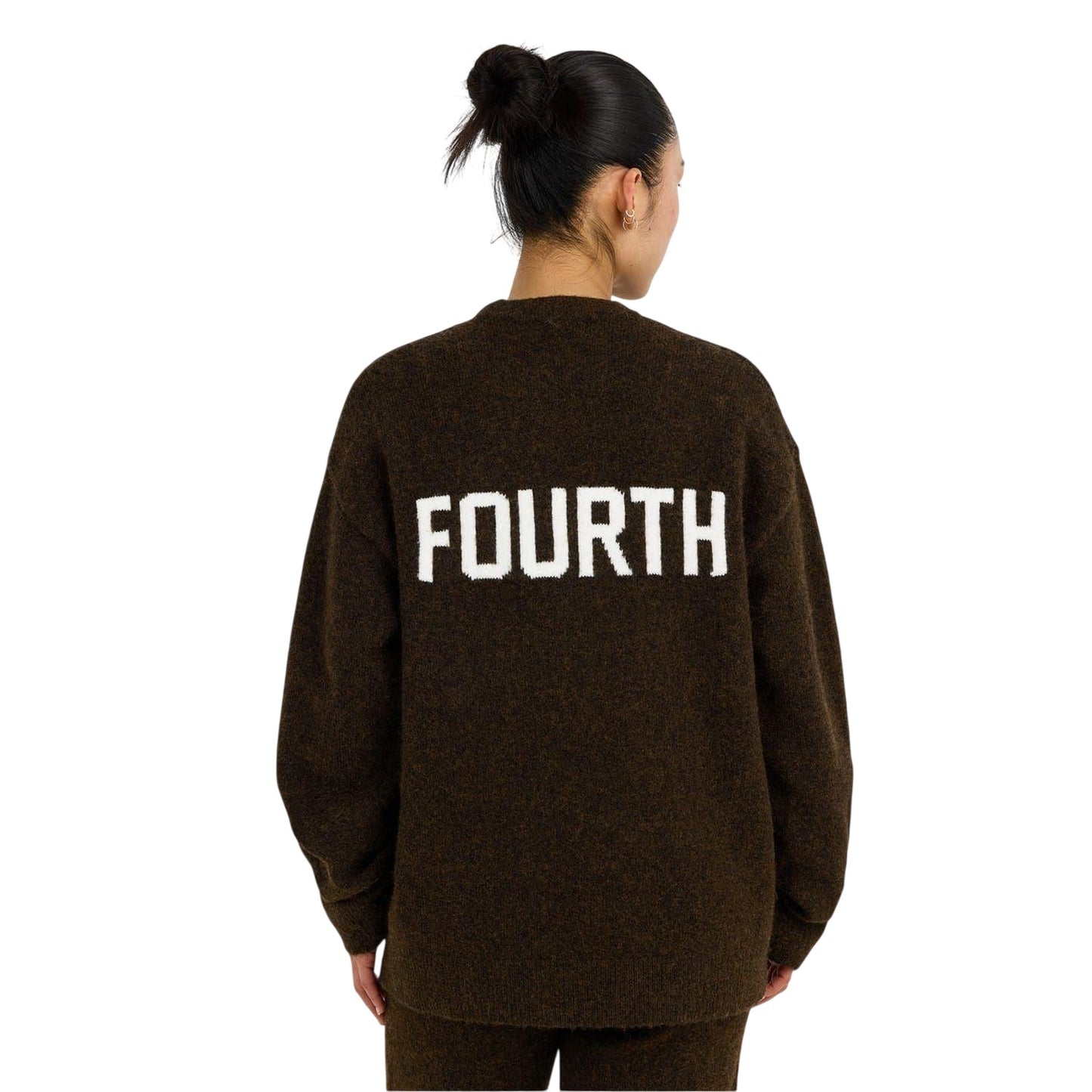 Chocolate - Lifestyle - 4th & Reckless Womens-Ladies Embroidered Logo Knitted Crew Neck Sweater Top