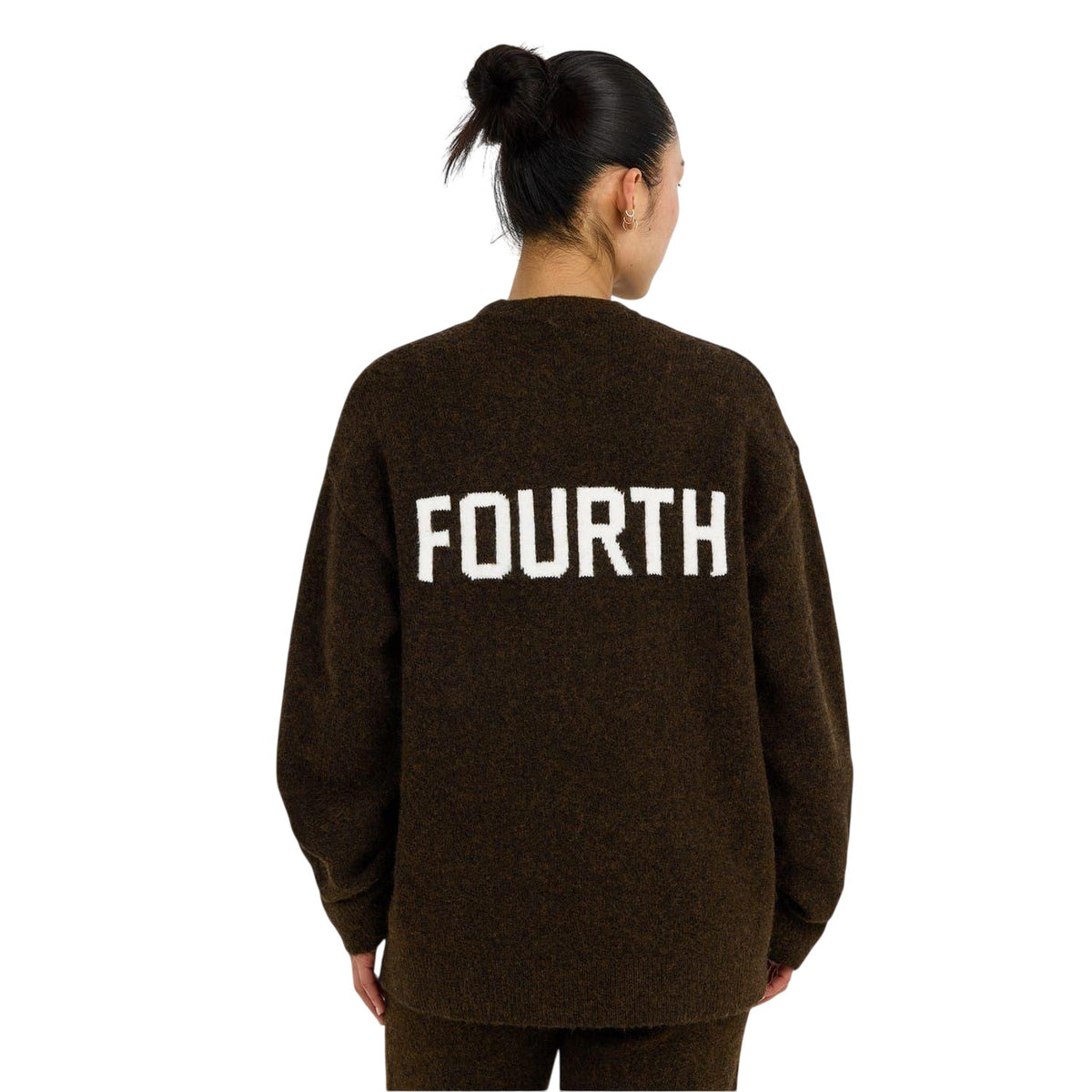 Chocolate - Lifestyle - 4th & Reckless Womens-Ladies Embroidered Logo Knitted Crew Neck Sweater Top