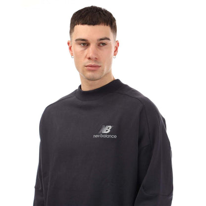 Navy - Side - New Balance Mens French Terry Crew Neck Sweatshirt