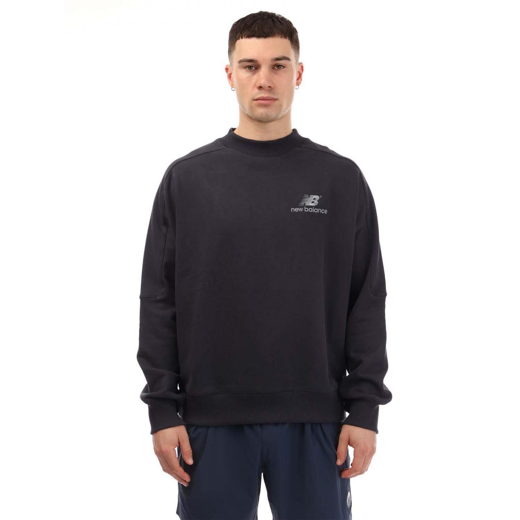 Navy - Front - New Balance Mens French Terry Crew Neck Sweatshirt