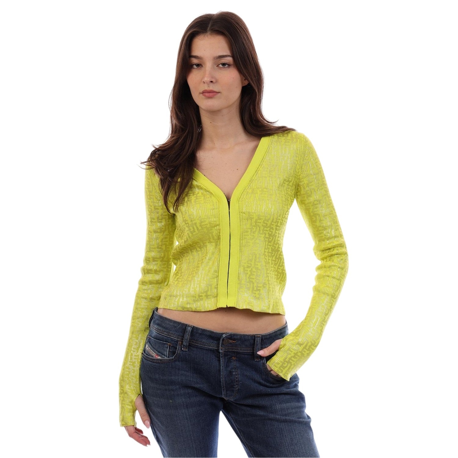 Yellow - Side - Diesel Womens-Ladies Metal Hook Slim Cardigan