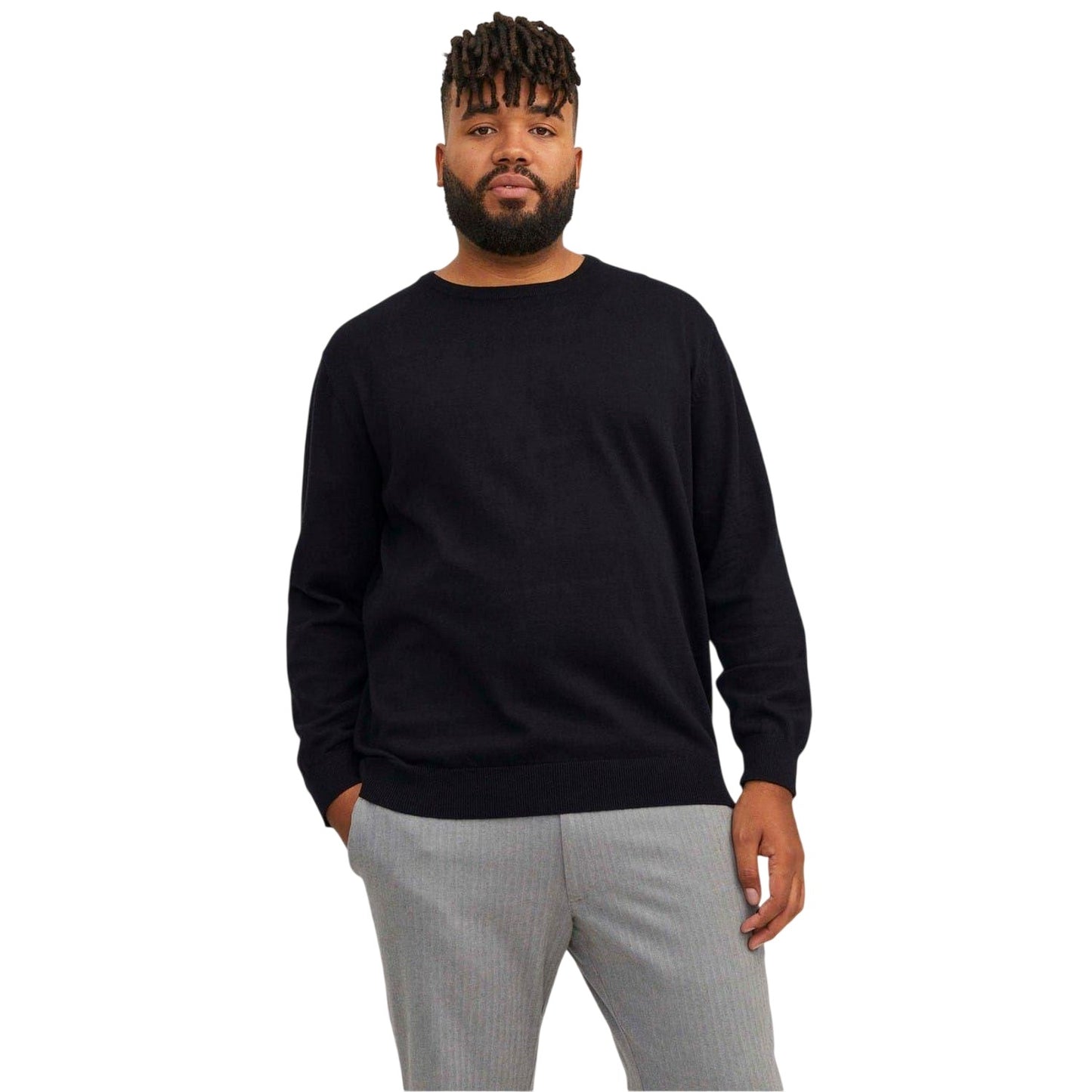 Black - Side - Jack And Jones Mens Crew Neck Long-Sleeved Top