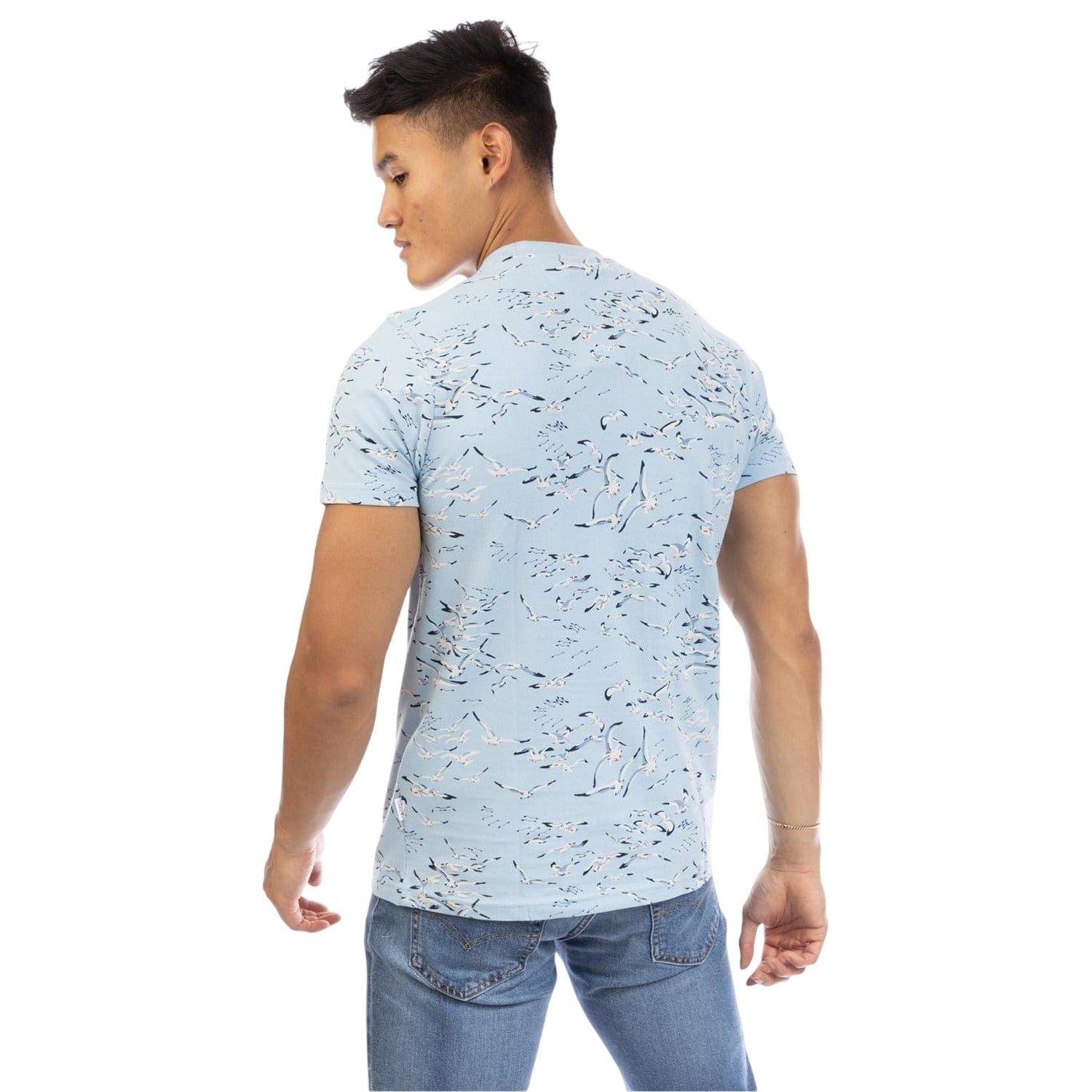 Blue - Back - Peter Werth Mens Feather Crew Neck T-Shirt