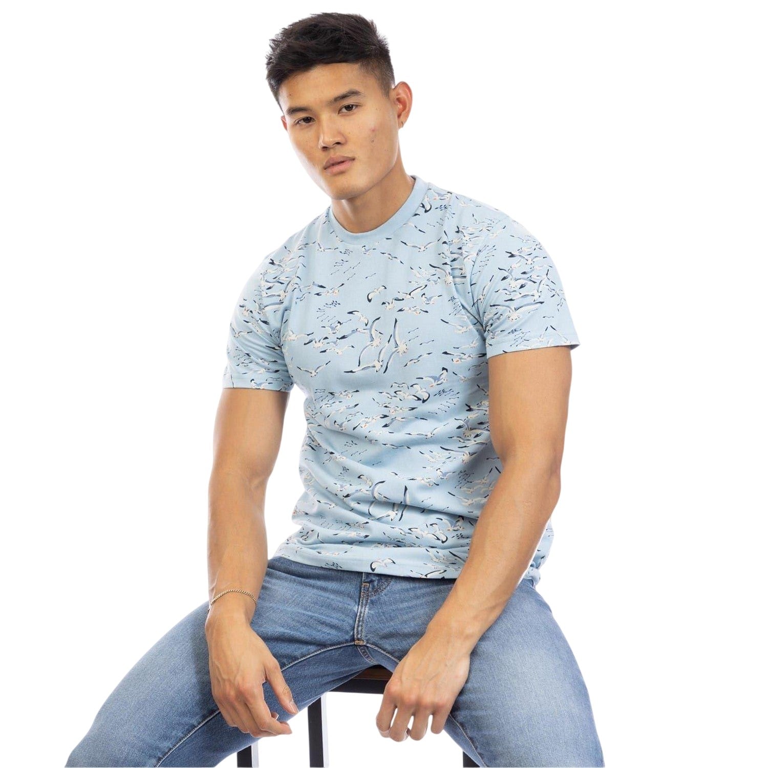 Blue - Lifestyle - Peter Werth Mens Feather Crew Neck T-Shirt