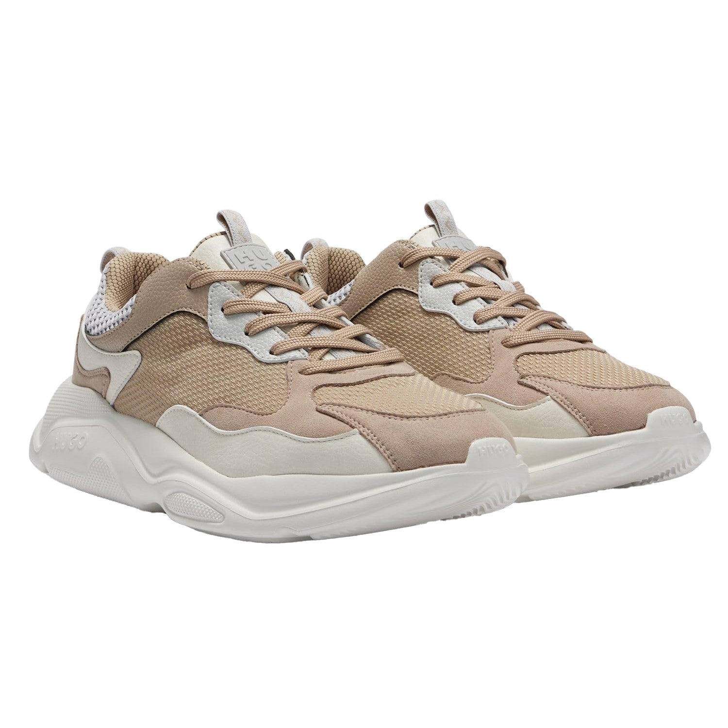 Medium Beige - Side - Hugo Mens Leon Mesh Trainers