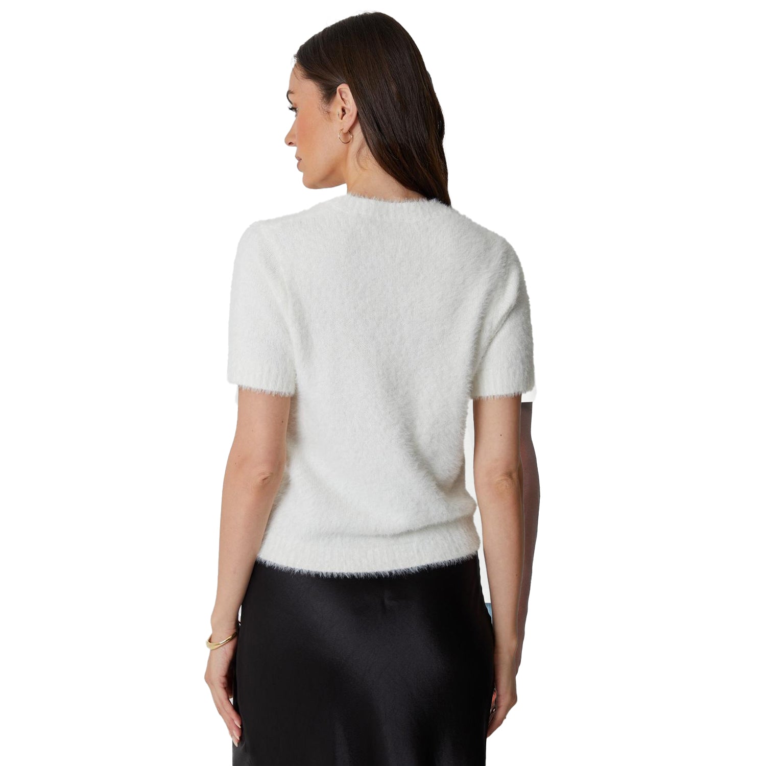White - Back - Threadbare Womens-Ladies Knitted Regular Short-Sleeved Sweater Top