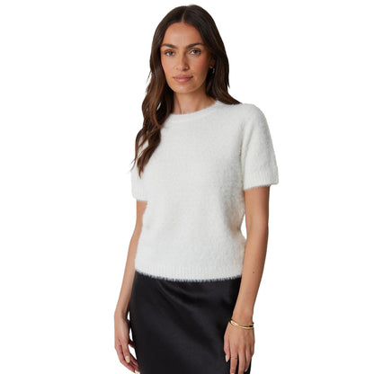 White - Side - Threadbare Womens-Ladies Knitted Regular Short-Sleeved Sweater Top