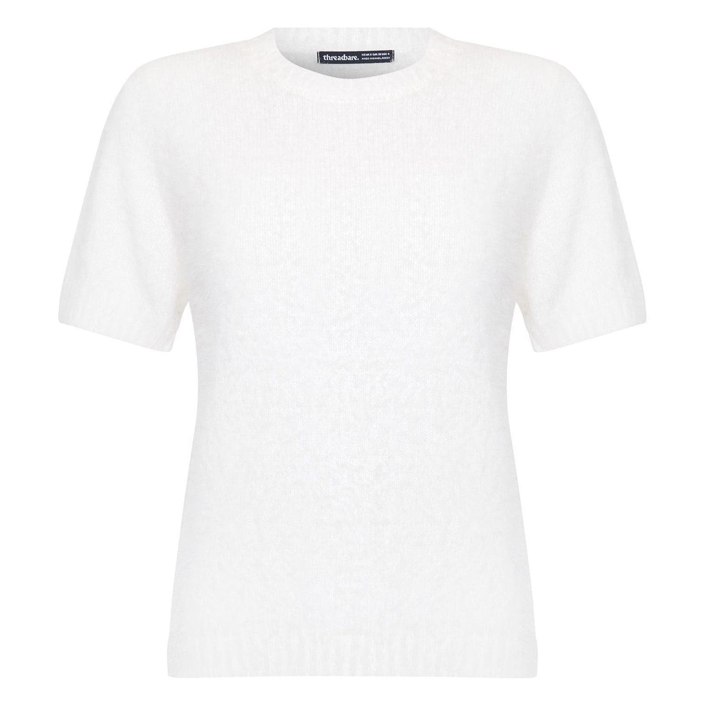 White - Front - Threadbare Womens-Ladies Knitted Regular Short-Sleeved Sweater Top