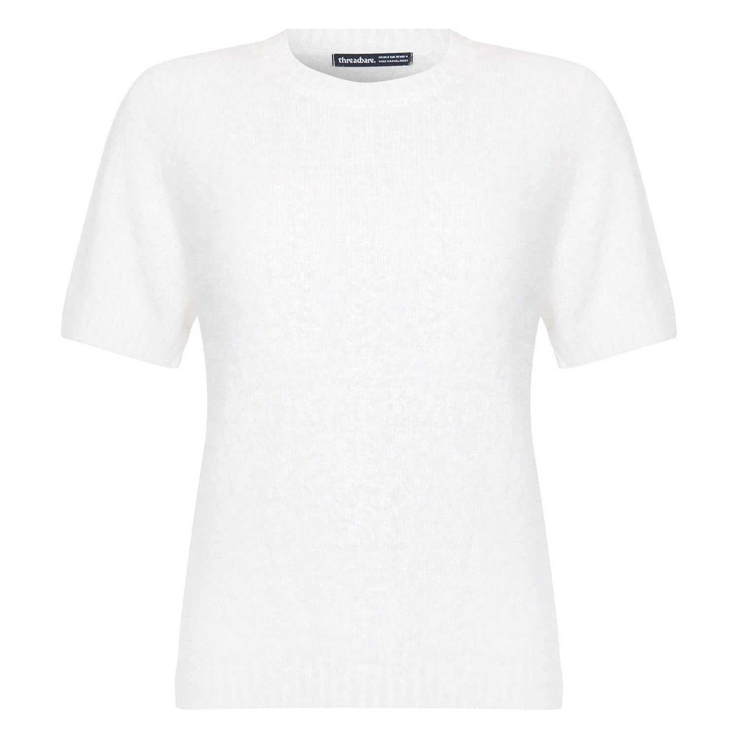 White - Front - Threadbare Womens-Ladies Knitted Regular Short-Sleeved Sweater Top