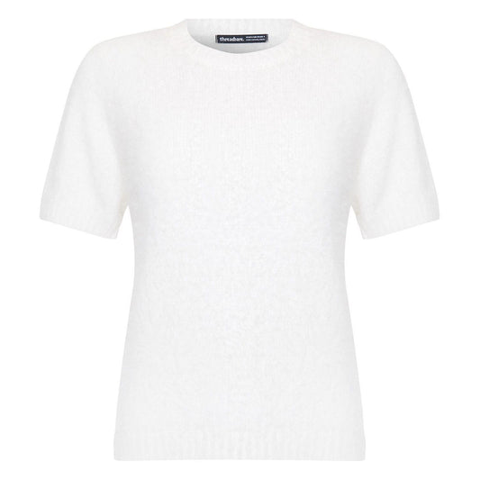 White - Front - Threadbare Womens-Ladies Knitted Regular Short-Sleeved Sweater Top