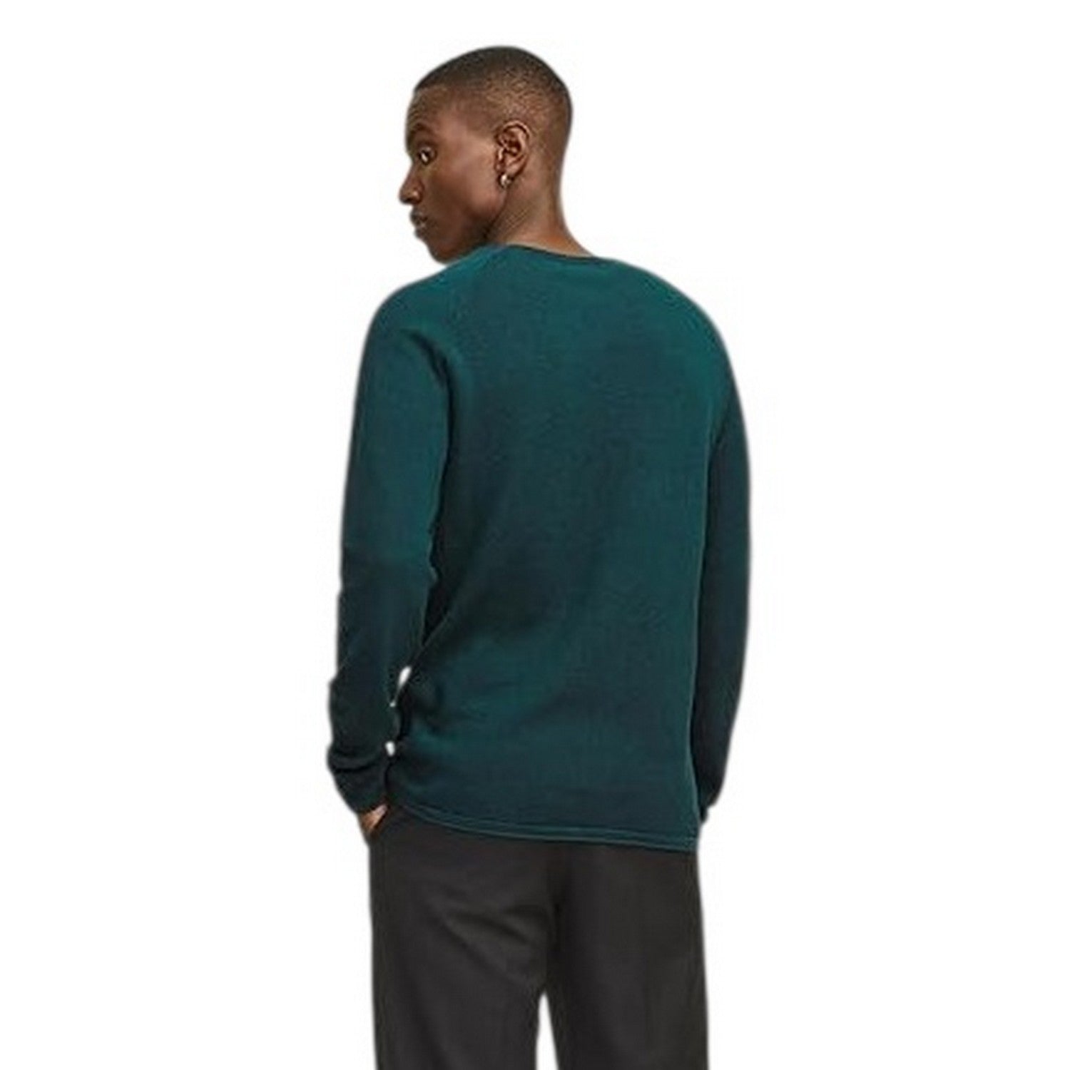 Deep Teal - Back - Jack And Jones Mens Textured Regular Raglan Jumper
