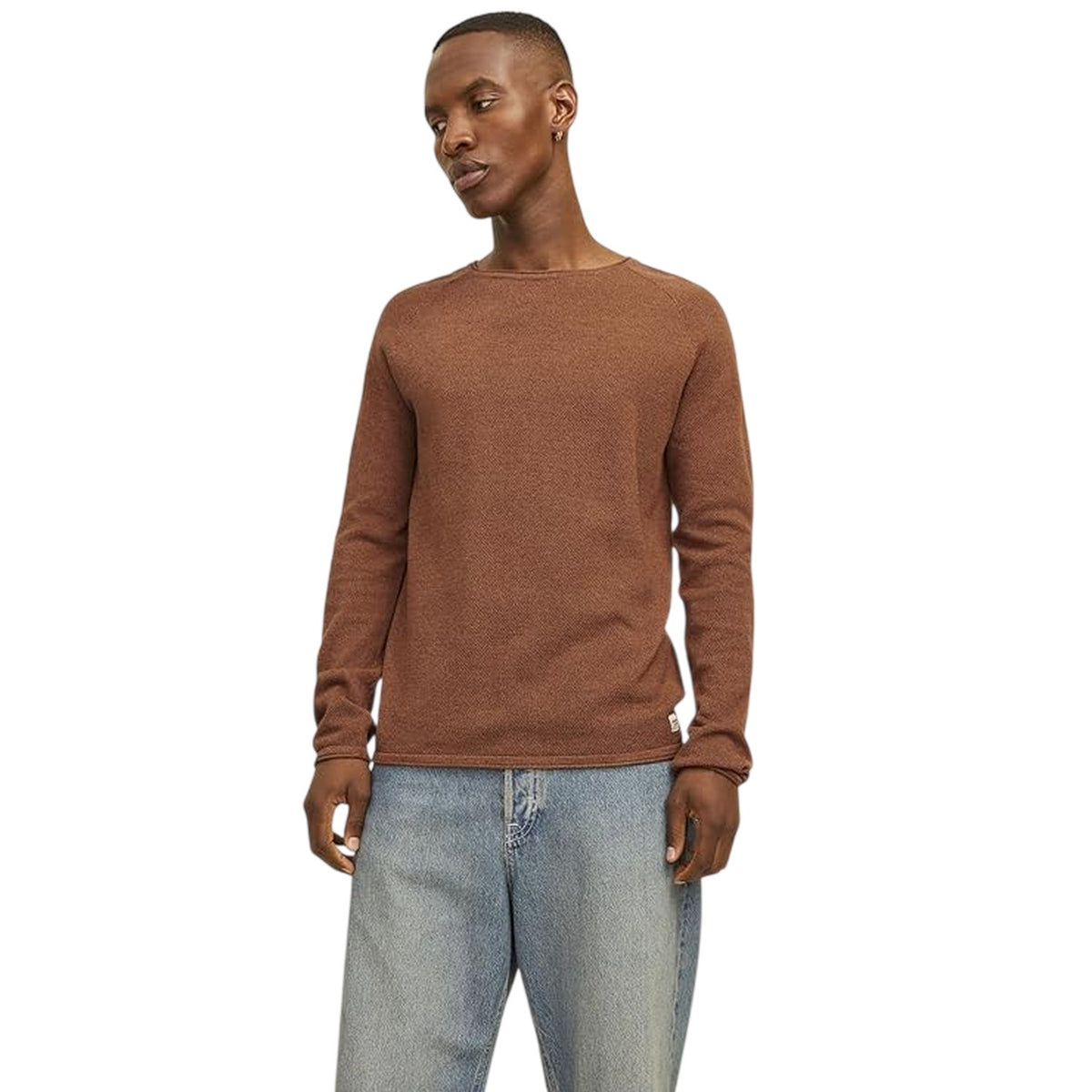 Mocha Bisque - Side - Jack And Jones Mens Textured Regular Raglan Jumper