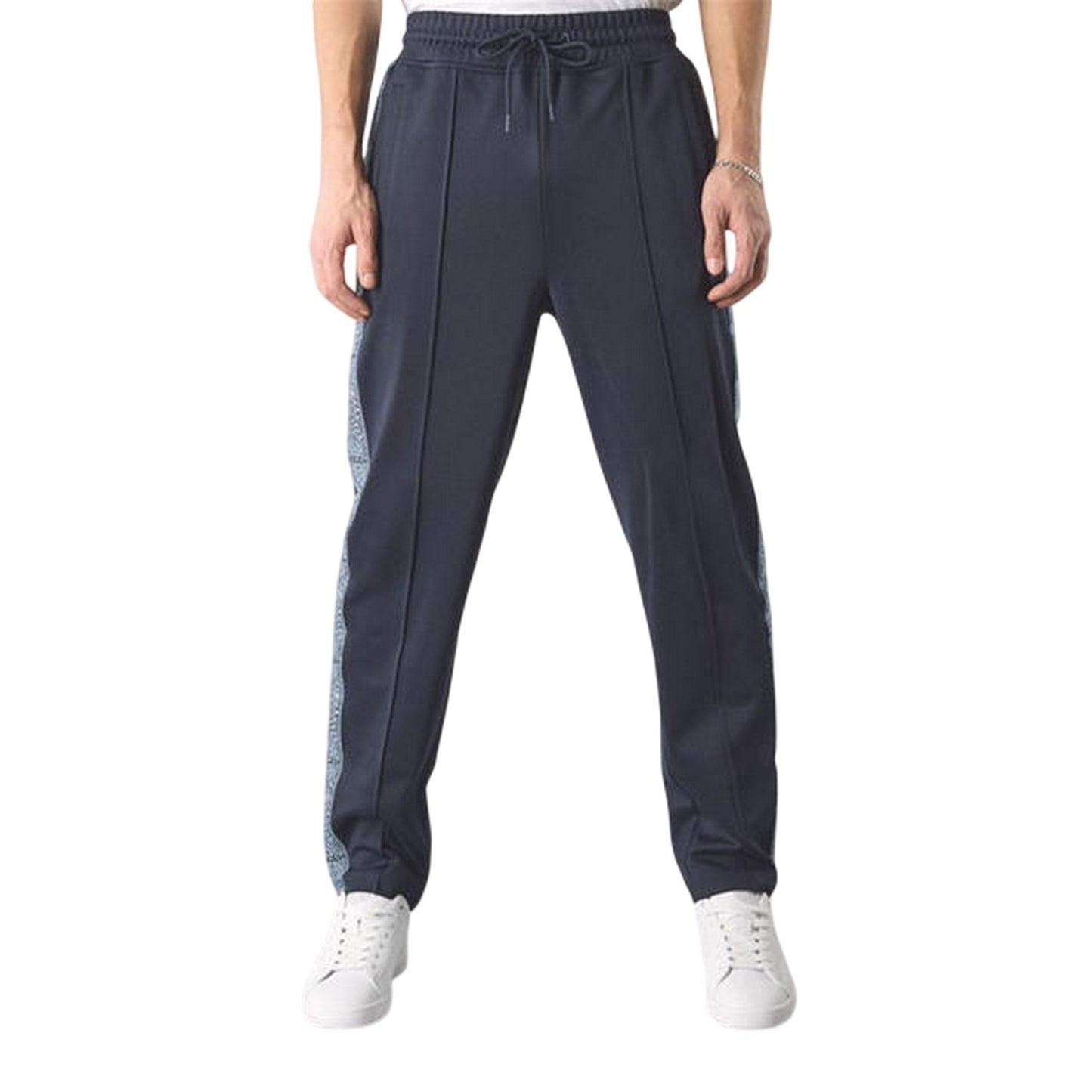 Navy - Side - Pretty Green Mens Paisley Tracksuit Bottoms