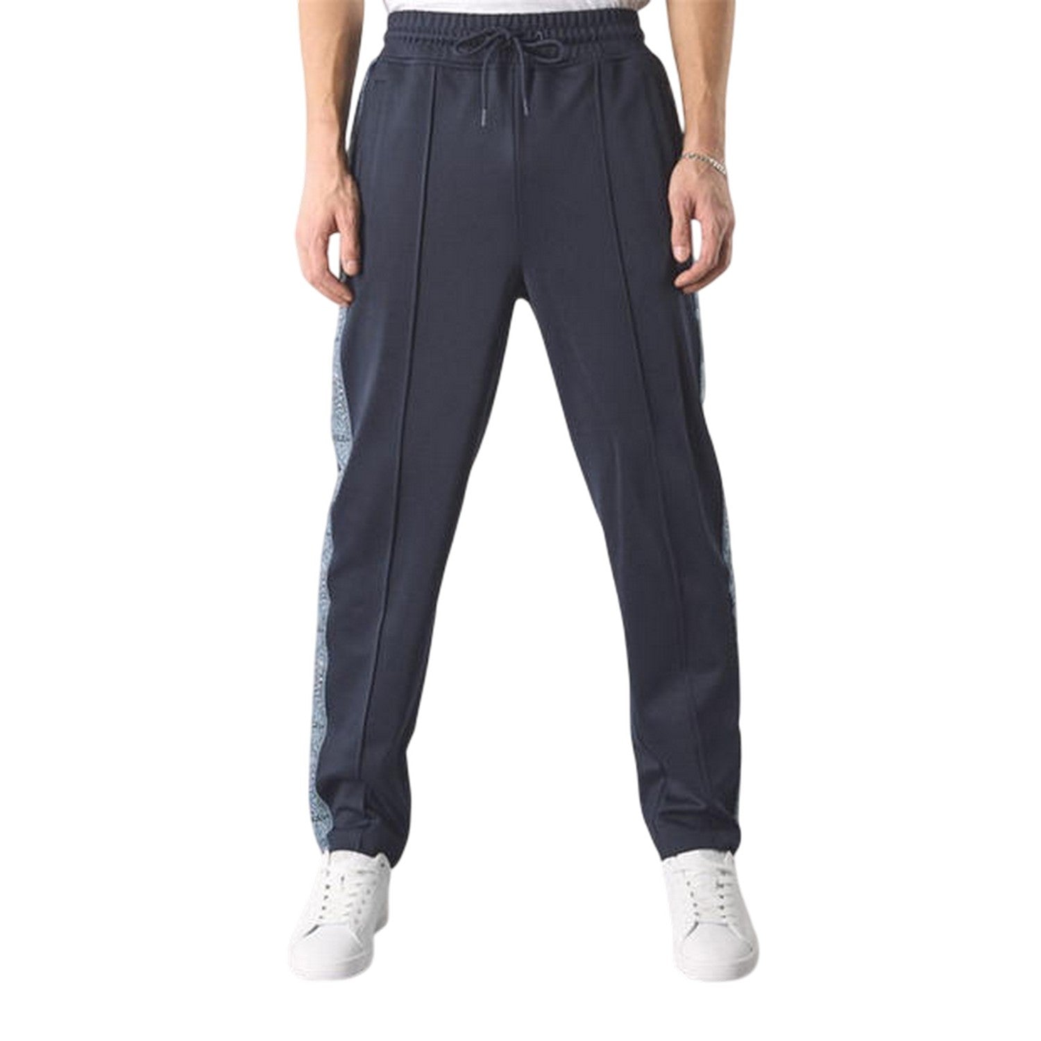 Navy - Side - Pretty Green Mens Paisley Tracksuit Bottoms