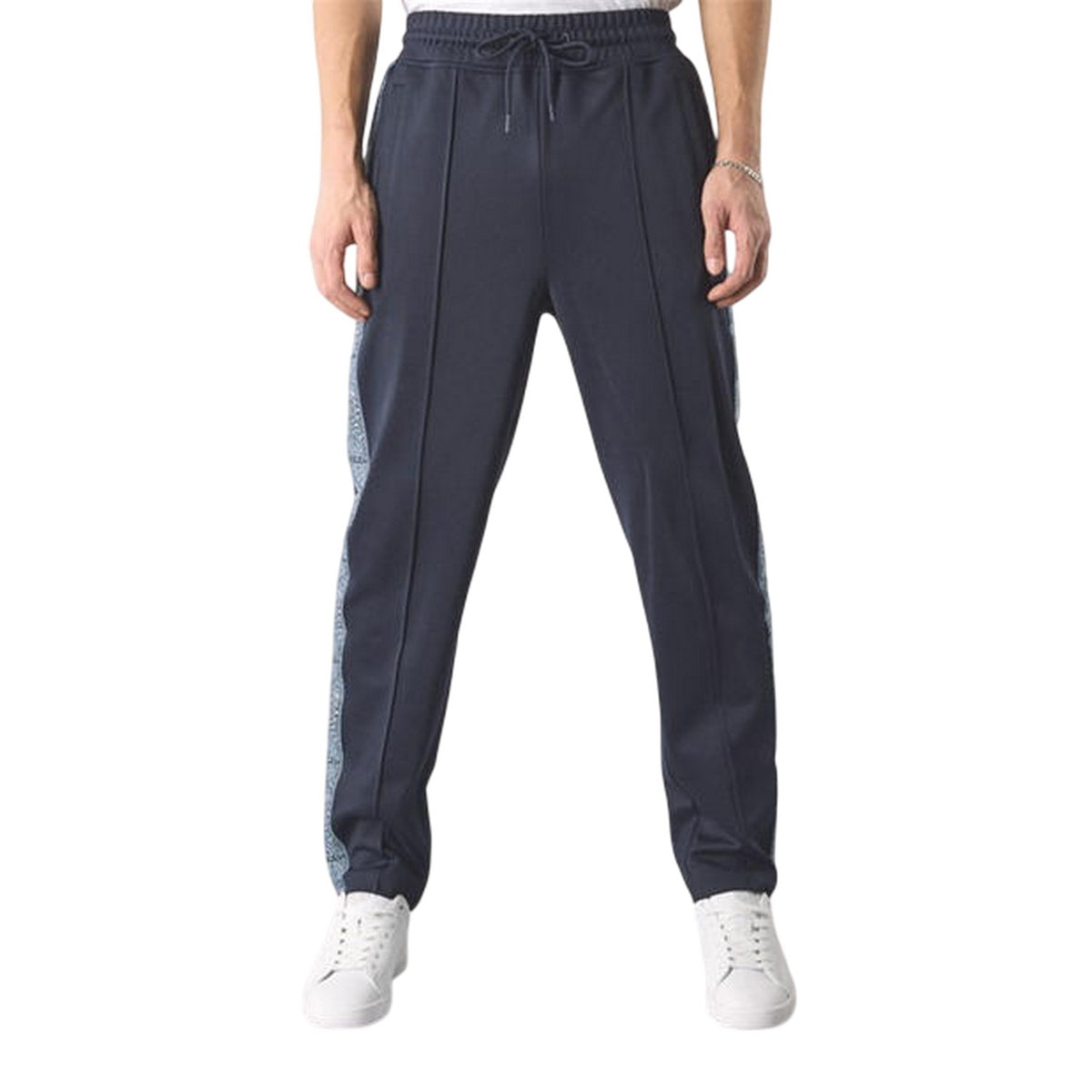 Navy - Side - Pretty Green Mens Paisley Tracksuit Bottoms