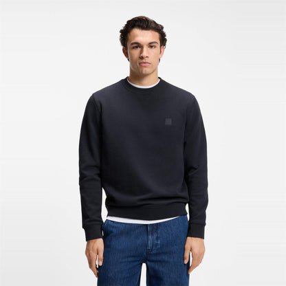 Dark Blue - Back - Boss Mens Westart Premium Cotton Crew Neck Sweatshirt
